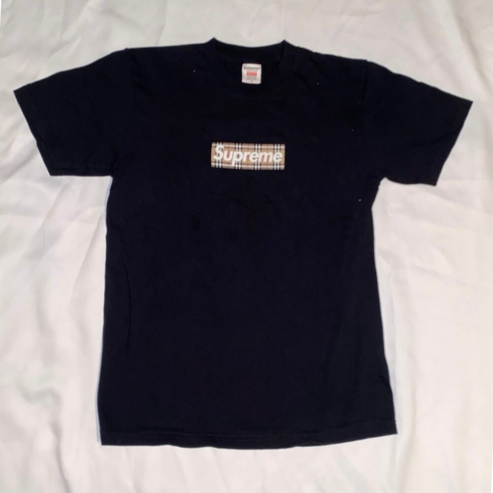 Supreme x Burberry Box Logo Tee Black Size S Authentic SS22 Nova Check